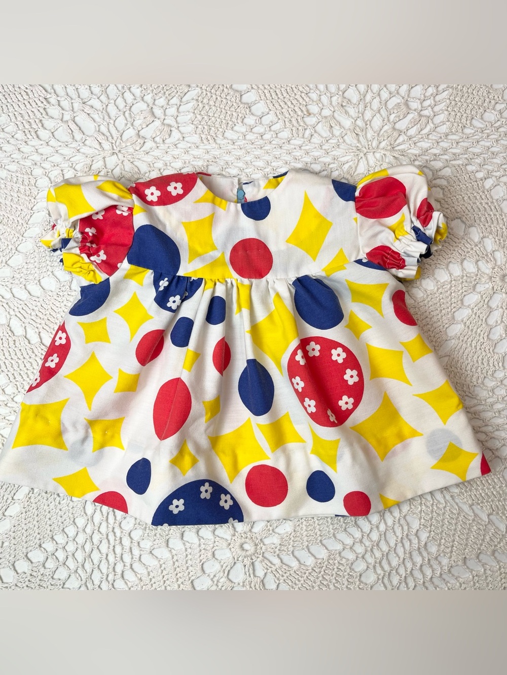 Vintage 1970s Baby Girl 18-24 Months Primary Color Fun Print Dainty Blouse Top